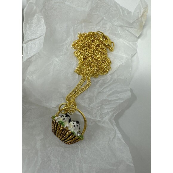 Bridgman Treasures Pewter Puppies in Flower Basket Trinket Box & Necklace Dogs - Picture 10 of 14